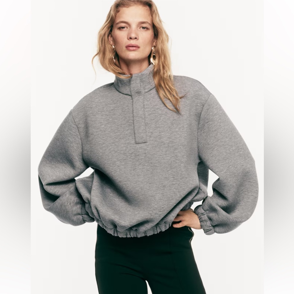 New H&M Viral Gray High Neck Scuba Sweatshirt - Picture 6 of 11